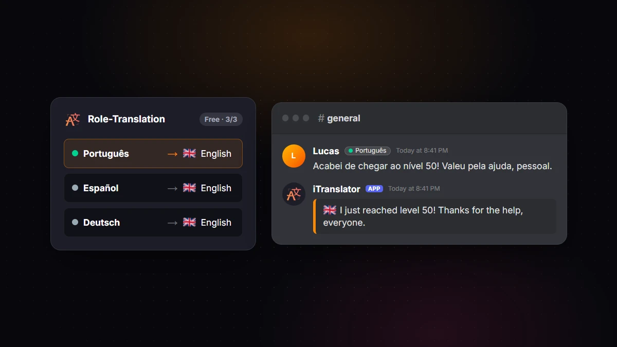 iTranslator Role-Translation: messages from members with the Português role are translated into English automatically
