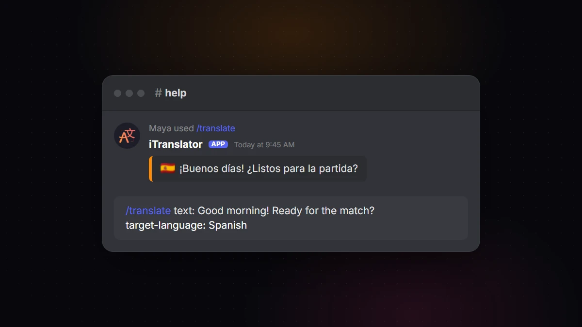 The /translate slash command translating an English sentence into Spanish